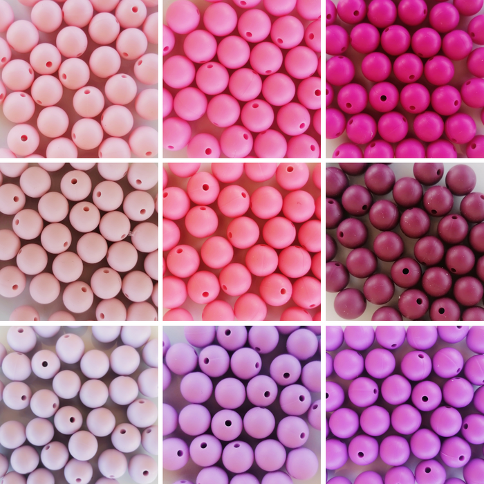 Perlas de silicona Ø 12mm (tonos rosa y morado)