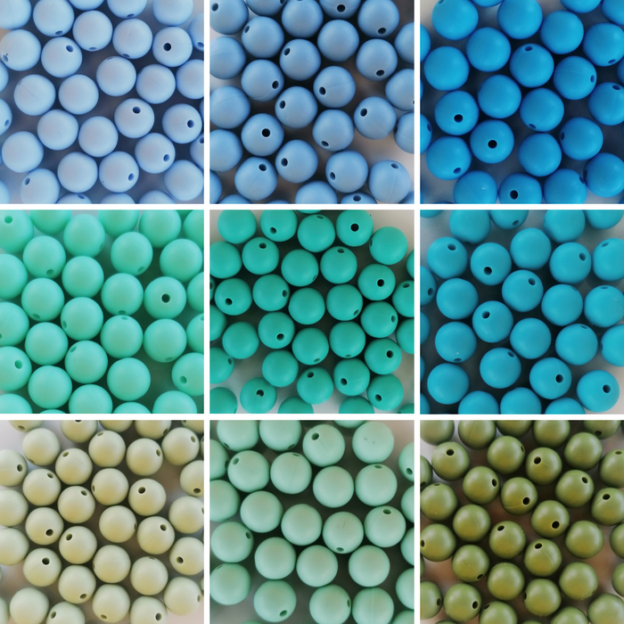 Contas de silicone Ø 12mm (tons azuis e verdes)